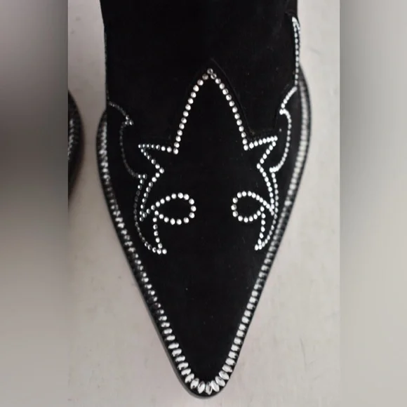 Christian Louboutin Santigag Strass 85 Black Suede Western Ankle Heel Boot 40 - Picture 10 of 16